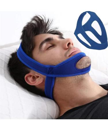 Anti Snoring Chin Strap for CPAP Users Adjustable and Breathable Stop Snoring Solution Sleep Aid Comfortable Snore Stopper Suitable for Men and Women (bleu)