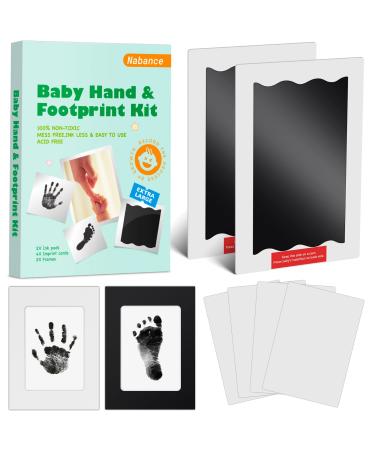 Nabance Baby Hand and Footprint kit 2 Large Size Inkless Ink Pads with White & Black Photo Frames 4 Imprint Cards Stamp Print Ink Pads Safe Non-Toxic for Baby Handprint 0-12 months Family Keepsake style 1