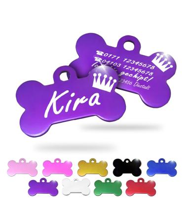 Ibera Gifts - personalized supporters for medium -sized to large to large dogs and cats in bone shape - engraving dog brand collar dog hall band Name personalized dog (purple crown) crown