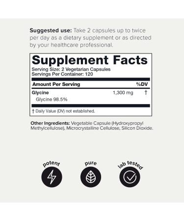 Toniiq 1300mg Glycine Supplements - 4 Month Supply - Min. 98.5%+ Tested Purity - Ultra High Strength and Bioavailable Glycine Powder Supplement - 240 Vegetarian Glycine Capsules - 120 Servings - Buy Online on GoSupps.com