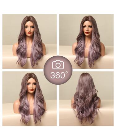 Ombre Purple Wig for Women - Long Wavy Heat Resistant Purple Wig with Dark Brown Roots for Costumes & Daily Wear - Buy Online on GoSupps.com