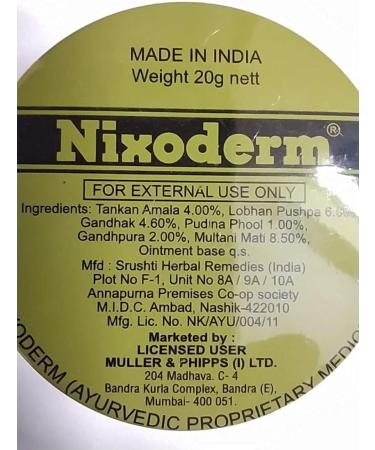 Nixoderm Ayurvedic Ointment Cream 20g - Skin Problems Relief - Buy Online on GoSupps.com