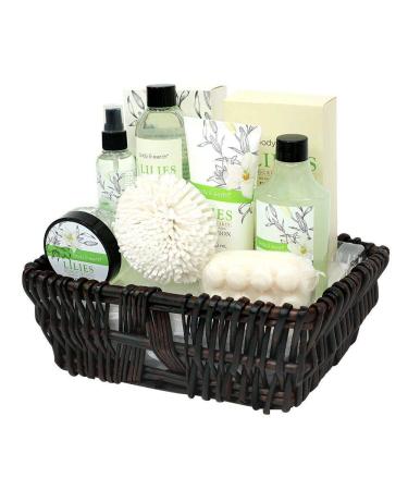 Gift Baskets for Women, Body & Earth Spa Basket Gifts for Women, Lily 10pc Spa Kit Gift Set with Bubble Bath, Shower Gel, Body Scrub, Body Lotion, Bath Salt, Birthday Gifts Set for Women