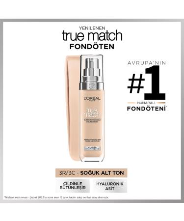 L'Or al Paris True Match Liquid Foundation Skincare Infused With Hyaluronic Acid SPF 17 Available in 40 Shades Cool Shade 3 R/3 C 30 ml - Buy Online on GoSupps.com