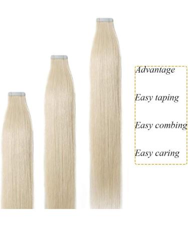 Luxurious Silk-Co Tape Extensions - 55cm Remy Real Hair #60 Platinum Blonde - 20 Tresses (4cm Wide 2.5g) - Premium Quality Hair Extensions for Effortless Style - Buy Online on GoSupps.com