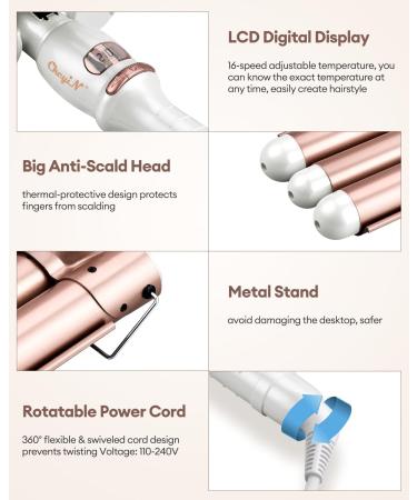 CkeyiN 3 Barrel Hair Waver 32mm Professional Crimper | 16 Temperatures | Fast Heating Curling Wand | Women's Long Hair Styles - Buy Online on GoSupps.com