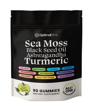 Optimal Prime Sea Moss and Black Seed Oil Gummies Ashwagandha Turmeric Manuka Honey ACV Dandelion Black Pepper Burdock Bladderwrack Vegan 90 Gummies 45 Day Supply