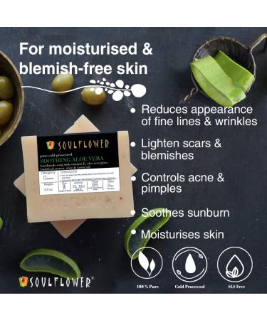 Soulflower Organic Aloe Vera Handmade Bar Soap for Face, Skin & Body - 5.3oz (Pack of 2) | Cool Fresh Aloe Juice | Vegan & Cruelty-Free - Buy Online on GoSupps.com