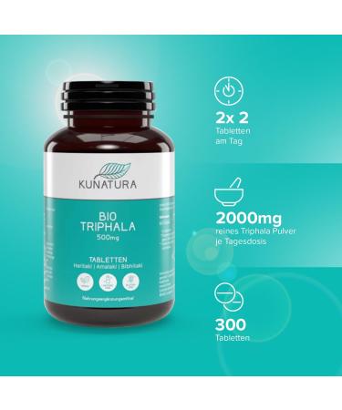 Buy Kunatura Bio Triphala - 300 High-Dose Tablets (500mg) - 100% Natural Lab-Tested Made in Germany - Amalaki Bibhitaki Haritaki - Buy Online on GoSupps.com