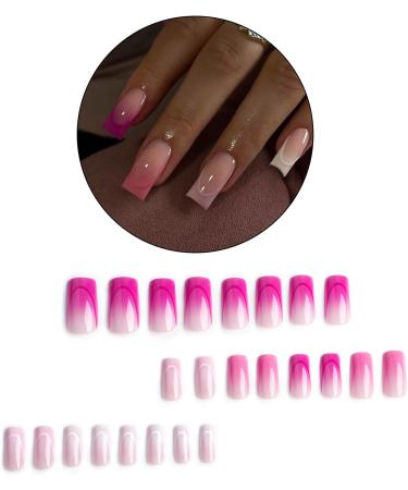 FEIlei 24Pcs Long Press on Nails Coffin French Fake Nails Tip Gradient Acrylic Nails Glossy False Nails for Women Girls - Buy Online on GoSupps.com