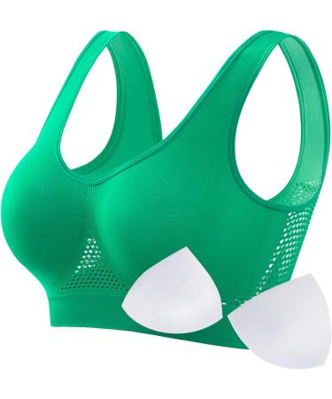 RTDGCV Women's Seamless Sports Bra - Padded Wireless Breathable Yoga & Sleep Bra for Big Breasts | Comfy Workout & Running Support (240506B Green) - Buy Online on GoSupps.com