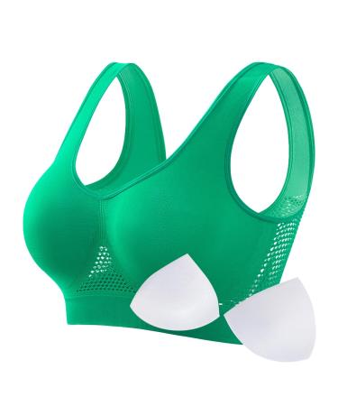 RTDGCV women's sports bra padded seamless wireless breathable yoga-bra convenient sleep bra workout running lift rating sportBH BH Big breasts strong stop sport bh comfit BH 240506B-green S