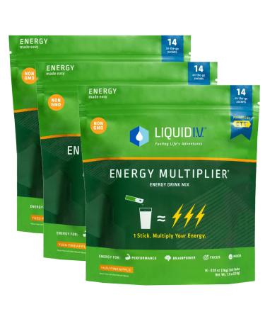 Liquid I.V. NEW Yuzu Pineapple Energy Multiplier | Energy Powder Drink Sticks | Proprietary Energy Blend | Natural Caffeine | Easy Open Single-Serving Stick | Non-GMO | Yuzu Pineapple - 42 Sticks 14 Count (Pack of 3)