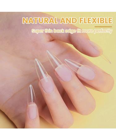 500pcs Clear Stiletto Nail Tips - Professional Full Cover Acrylic Fake Nails for Salon and Home DIY - 10 Sizes Soft Gel Extension Tips with Box - Buy Online on GoSupps.com