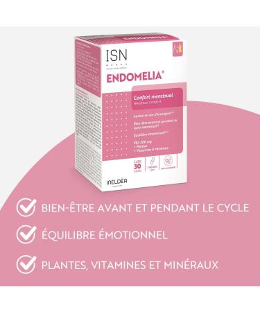 ISN - Endomelia - Dietary supplement based on PEA NAC Resveratrol Plants Vitamins & Minerals - Promotes menstrual comfort - Emotional balance - 30 days cure - Buy Online on GoSupps.com