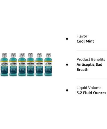 Listerine Cool Mint Antiseptic Mouthwash 3.2 oz - Pack of 6 | Travel Size for Bad Breath | 3.2 Fl Oz - Buy Online on GoSupps.com