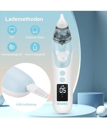 Wadeo Electric Baby Nasal Aspirator - Rechargeable USB LCD Screen 5 Suction Levels 3 Silicone Tips | Perfect for Newborns Infants & Toddlers - Buy Online on GoSupps.com