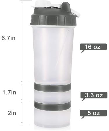 Hydro2Go 16 oz Protein Shaker Bottle with Mixer Ball and 2 Storage Jars - BPA-Free, Leak Proof Sports Bottle for Pills, Snacks, Coffee & Tea - Buy Online on GoSupps.com