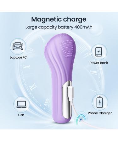 Silicone Face Scrubber Electric Facial Cleansing Brush Skincare Tools with Magnet Charger for Deep Cleaning|Gentle Exfoliating|Massaging (Purple) - Buy Online on GoSupps.com