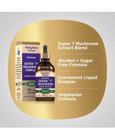 Piping Rock Mushroom Complex Liquid Drops | 4 Fl Oz | 7 in 1 Tincture Supplement for Women and Men | with Lion's Mane Extract | Vegetarian Non-GMO Gluten Free - Buy Online on GoSupps.com