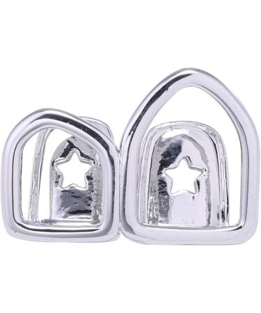 Hip Hop Hollow Open Face Double Tooth Teeth Caps Teeth Cover Punk Grills Tooth Cap Cosplay Party Rapper Jewelry Teeth Decor silver - Buy Online on GoSupps.com
