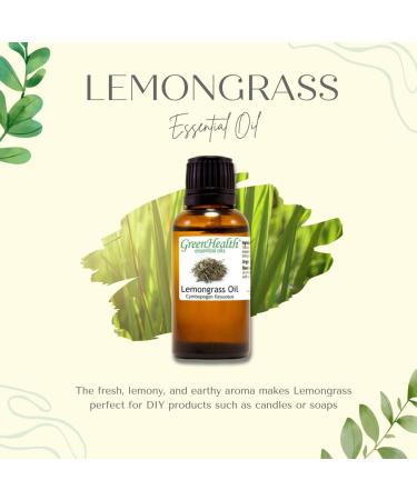 GreenHealth Lemongrass - 8 fl oz (237 ml) Glass Bottle with Cap - 100% Pure Essential Oil - Buy Online on GoSupps.com