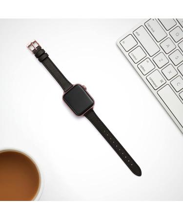 STIROLL Slim Leather Band for Apple Watch 38mm/40mm/41mm - Black/Rose Gold | Top Grain Leather Wristband for iWatch SE/8/7/6/5/4/3/2/1 - Buy Online on GoSupps.com