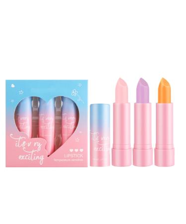 dPois Lip Gloss Trio 3pcs Color Changing Lip Balm Hydrating Non-sticky Color Makeup Gift Set for Women Multicolor One Size One Size Multicolor