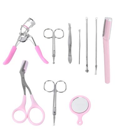 Fomiyes 10st tweezers with sloping pointed eyebrows trimmer razor bent stainless steel scissors kit for shaping eyebrows culero mink mirror make -free steel