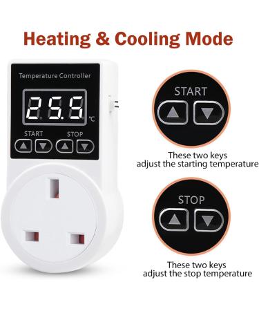 XIEHUZA Digital Thermostat Plug Socket LCD Screen Temperature Controller with Water Proof Sensor Probe Heating Cooling Temperature Switch Outlet for Reptile Greenhouse Terrarium Home 10A - Buy Online on GoSupps.com
