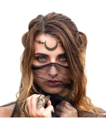 Jovono boho head chain with crystal and hollowed out decorative pattern headdress fashion hair accessories for women and girls bronze + yellow