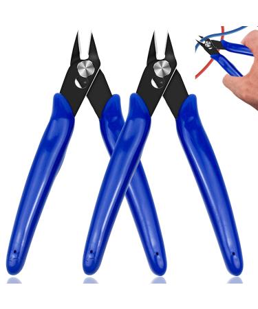 Wire Cutters 2PCS Small Flush Cutters Cutting Pliers with Non-Slip Comfortable Handle Precision Wire Clippers Hobby Snip Side Cutting Plier Diagonal Side Cutters Pliersfor Jewelry Craft DIY(Blue)