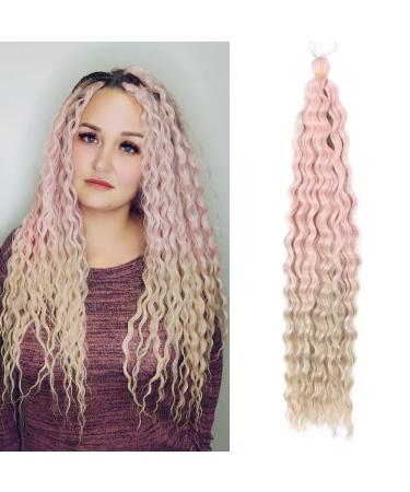 22 inches 3 packs deep twist crochet hair ocean wave curly bohemian crochet braids deep wave hair bundle bundles synthetic hair extensions for women girls 22inch pink/18 (2)