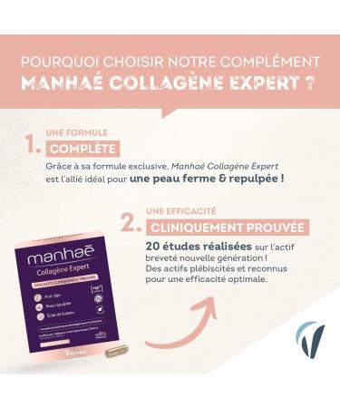 Manha Collagen Expert - Collagen and Hyaluronic Acid - Patented Complex Anti-Aging Anti-Wrinkle Proven Effectiveness - Vitamin C Selenium - Vegetarian - 30 Capsules - 30 Days - Made in France - Buy Online on GoSupps.com