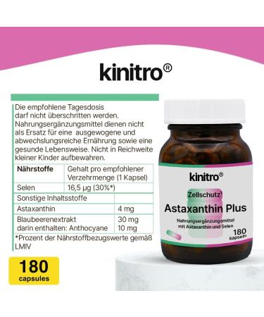 Kinitro Astaxanthin Plus: Premium Vegan Capsule with Astaxanthin Selenium & Blueberry Extract for Optimal Health - 30 Capsules - Buy Online on GoSupps.com