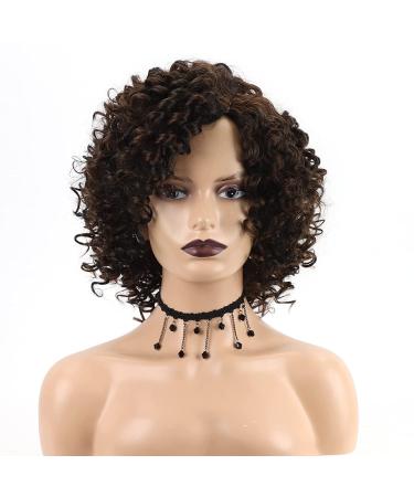 XIUFAXIRUSI Short Curly Afro Wig for Black Women - Brown Kinky Curly Synthetic Hair with Side Bangs - Buy Online on GoSupps.com