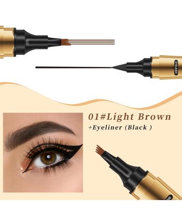 2-In-1 Dual-Ended Eyeliner & Eyebrow Pen | Water-Resistant Long-Lasting Micro-Fork Precision Brush for Natural Look | Ideal for Eyebrows Hairline & Beard - Buy Online on GoSupps.com