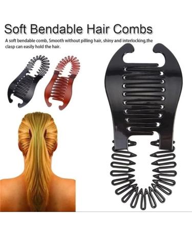 3pcs Interlocking Banana Hair Clips for Women - Soft Bendable Hair Combs for Thick Hair - Natural Wavy Curly Hair Ponytail Style - Black - Buy Online on GoSupps.com
