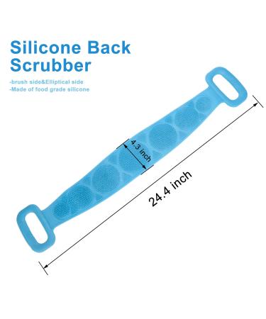 Bath Body Brush Silicone Back Scrubber - Exfoliating Long Double Sided Bath Strap for Shower - Back Massage for Women Men - Easy to Clean - Blue - Buy Online on GoSupps.com