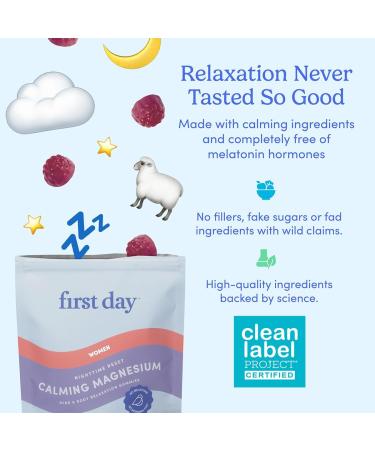 First Day Women s Nighttime Reset Calming Magnesium Gummies Sleep Aid Supports Peaceful Rest Balanced Mood & Energy Supplement with Magnesium Citrate L-Theanine & No Melatonin 30-Day Supply 60 Count (Pack of 1) - Buy Online on GoSupps.com