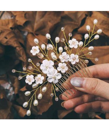 ISLHJDD Bridal Wedding Vine Hair Combs Gold Bridal Hair Barrettes Pins Crystal Pearl Hair Comb Wedding Hair Accessory Decorative Wedding Hair Comb Hair Accessories for Brides Girls - Buy Online on GoSupps.com