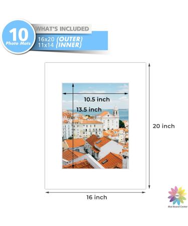 Mat Board Center 16x20 White Picture Mats - Pack of 10, Acid-Free Pre-Cut for 11x14 Photos - Buy Online on GoSupps.com