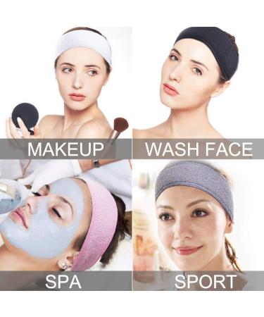 4 PCS Facial Spa Headbands - Terry Cloth Stretch Towel with Magic Tape in White, Black, Pink, Gray - Buy Online on GoSupps.com