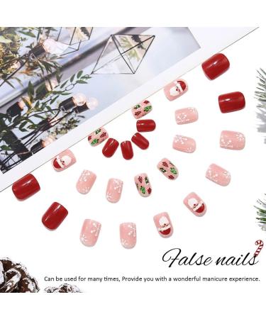 Vatocu Christmas False Nails Short Red Nude Snowflake Snowman Press on Nails - 24pcs - Buy Online on GoSupps.com