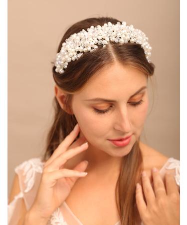 YERTTER Vintage Wedding Pearl Tiara Handmade Bride Headband - Greek Goddess Crown for Wedding, Prom & Parties (Style 1) - Buy Online on GoSupps.com