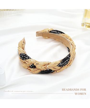 Roncidy Gold Sequins Wide Headband - Fashionable Elastic Hair Hoop for Women & Girls - Buy Online on GoSupps.com