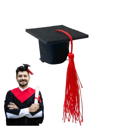 Small Graduation Hat 3D Doctoral Hat Hairpin Graduation Dress up Photo Decoration Supplies Hat Inserts Graduation Accessories for Kids Adults Red