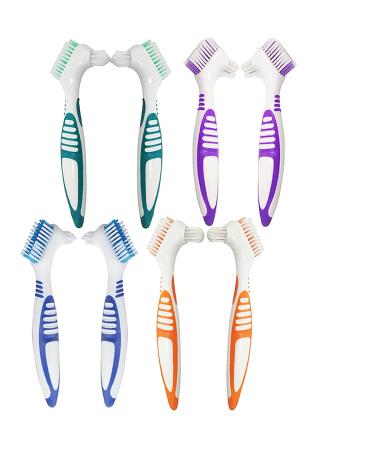 8Pcs Denture Cleaning Brush Set, Hatisan Premium Hygiene Denture Cleaner Set for Denture Care - Multi-Layered Bristles & Ergonomic Rubber Handle(4 Colors) 8 Pcs