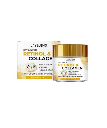 Day & Night Retinol and Collagen Moisturizing Firming Cream 15% with Vitamin C E Hyaluronic Acid Anti-Aging Face Cream 1.76oz