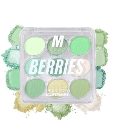 Teekerwang 9Color Shimmer Matte Eyeshadow Palette Highly Pigmented Light Green Dark Green Blue Eyeshadow Blendable Shiny Matte Makeup Powder Palette Blue